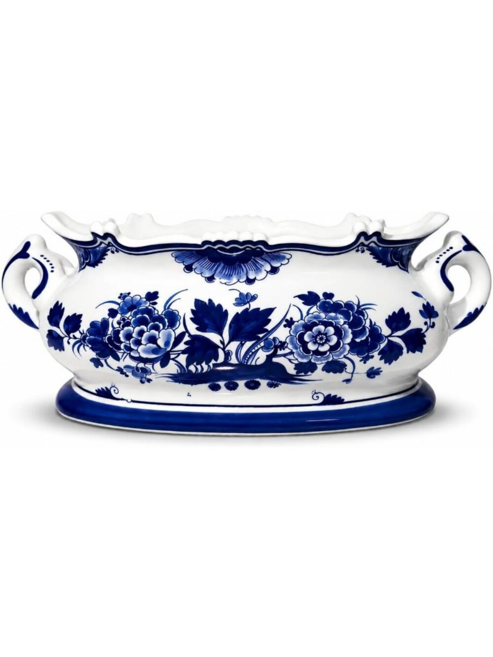 Chinoiserie Oval Ceramic Planter Pot - Decorative Cachepot for Indoor Plants